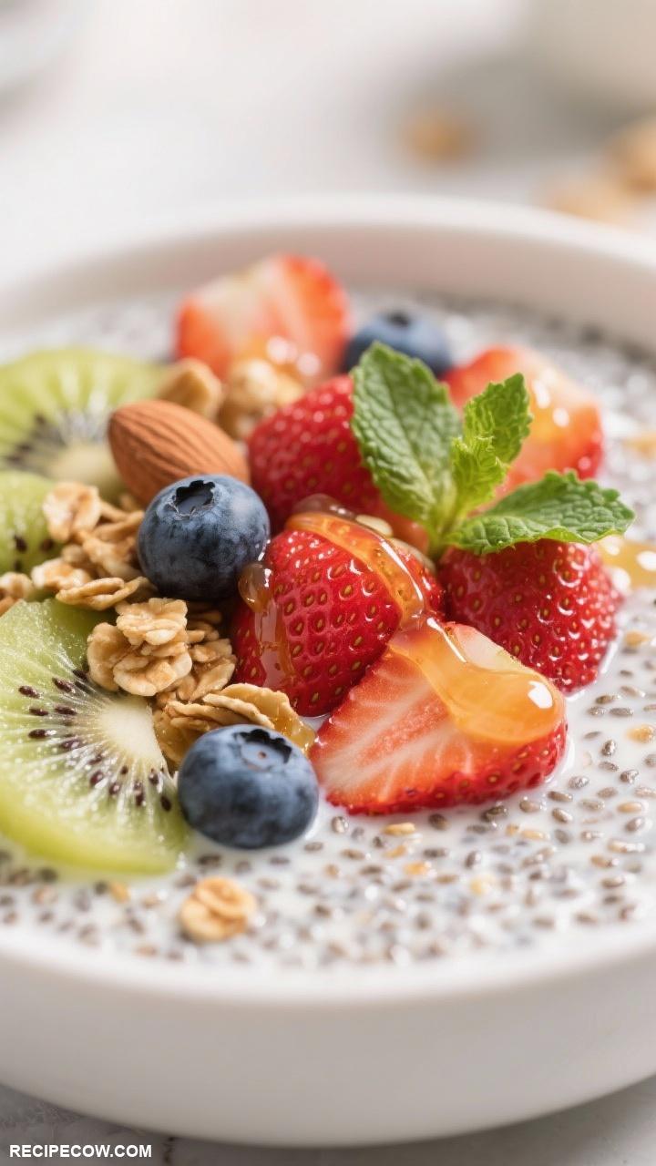 breakfast ideas Chia Pudding with Almond Milk and Fresh Fruits