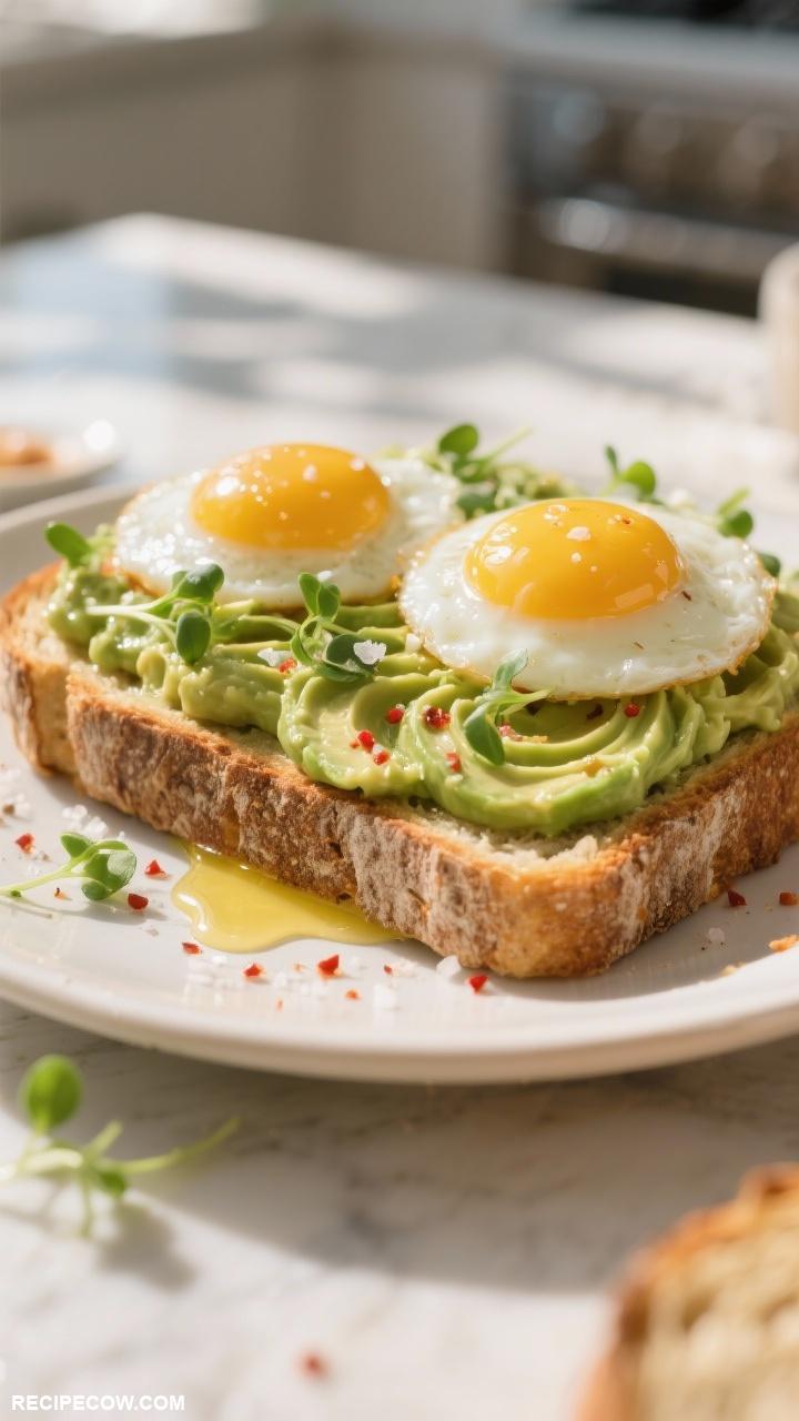 brunch ideas Avocado Toast with Poached Eggs and Microgreens