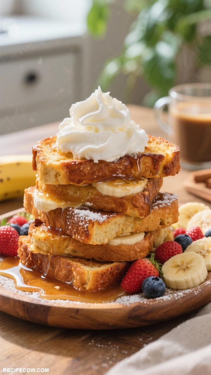 brunch ideas Banana Bread French Toast topped with Whipped Cream