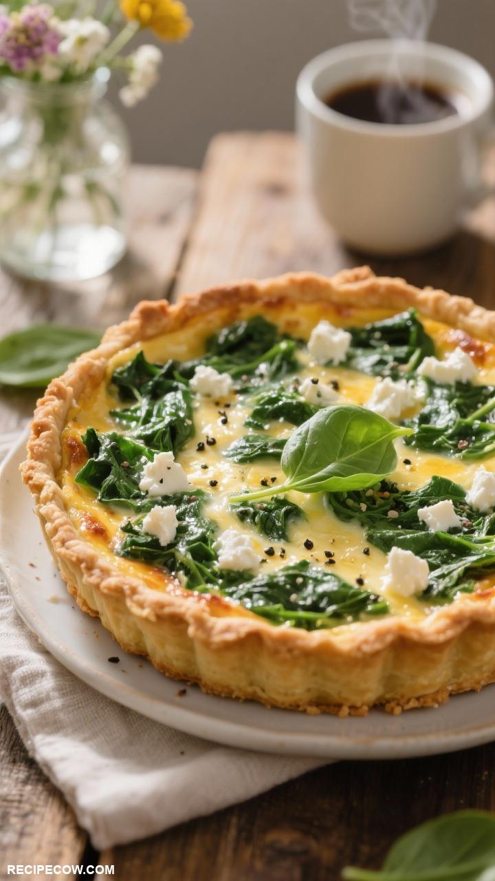 brunch ideas Savory Spinach and Feta Quiche with a Flaky Crust