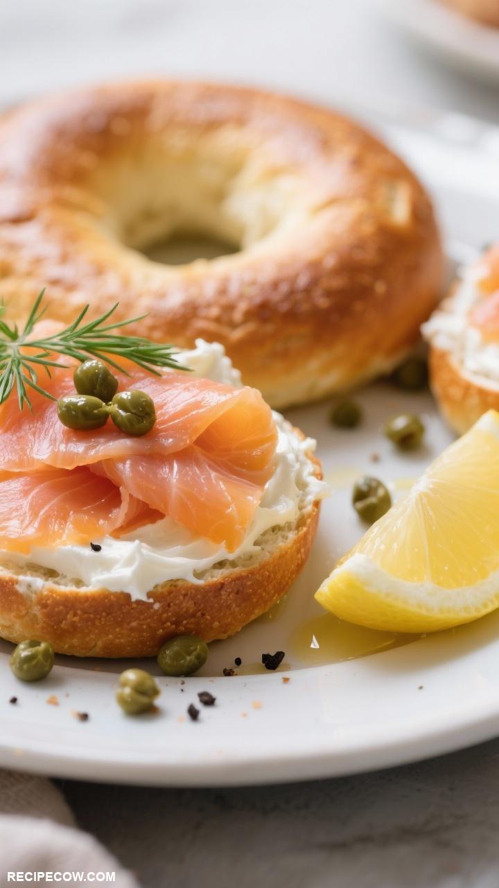 brunch ideas Smoked Salmon Bagels with Cream Cheese and Capers