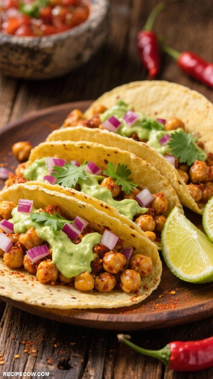 dinner ideas Spicy Chickpea Tacos with Avocado Lime Sauce