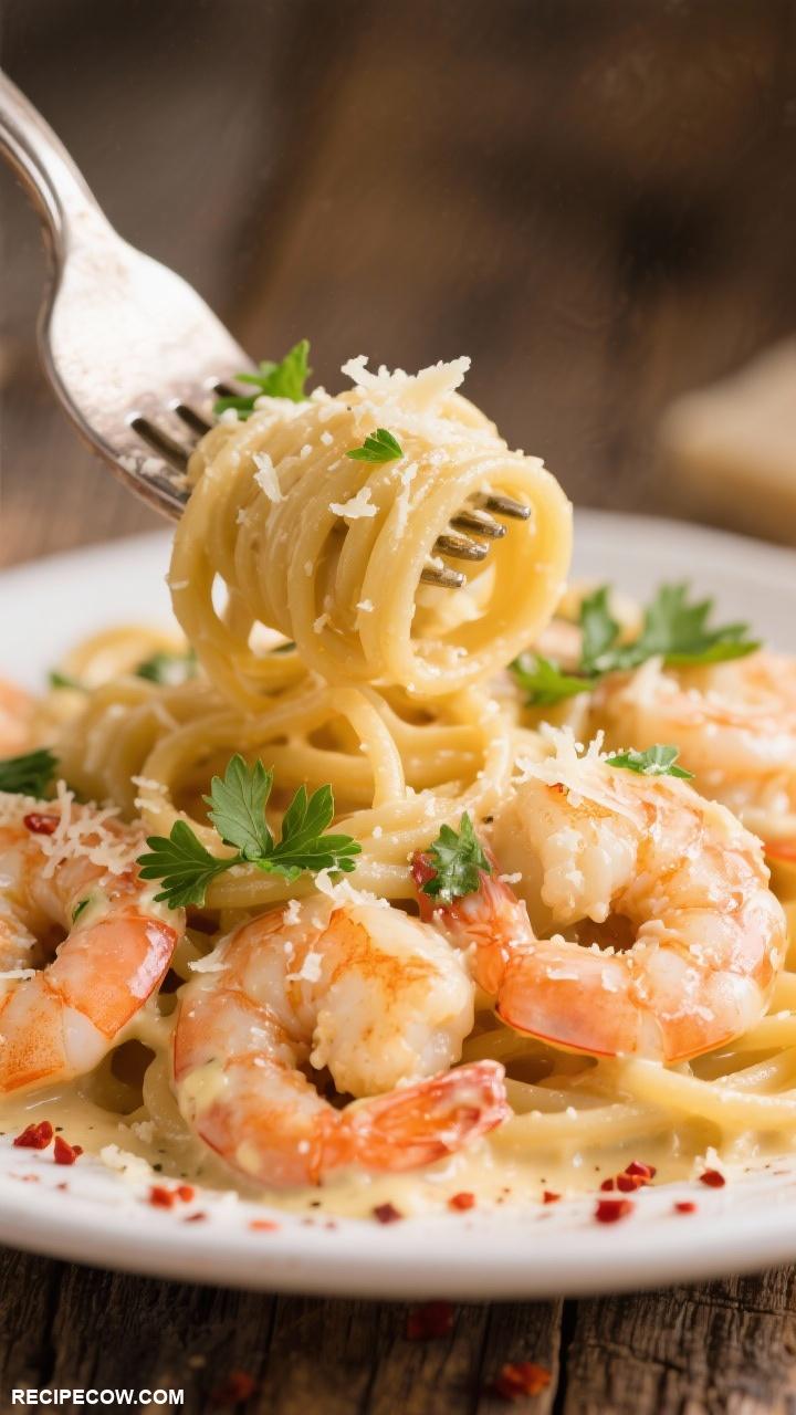 fish recipes Creamy Garlic Parmesan Shrimp Pasta
