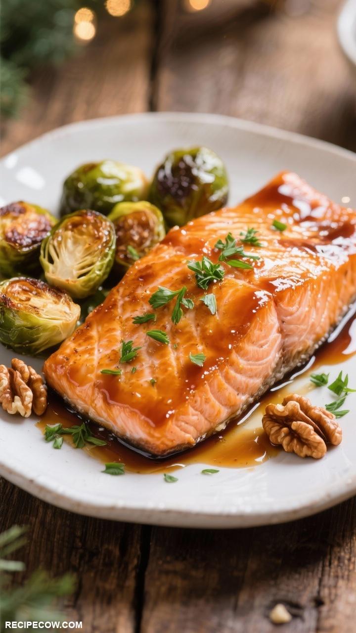 fish recipes Maple Glazed Salmon with Brussels Sprouts