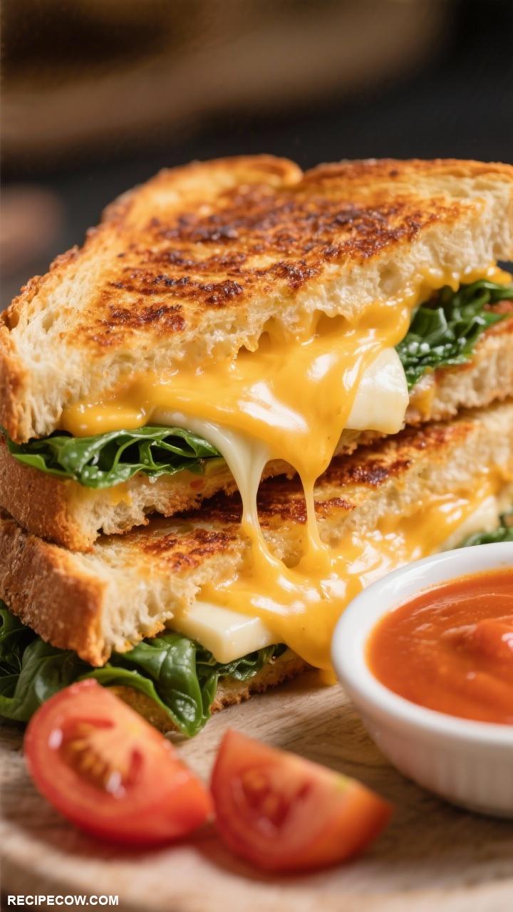 grilled cheese recipes Three Cheese Grilled Cheese with Spinach