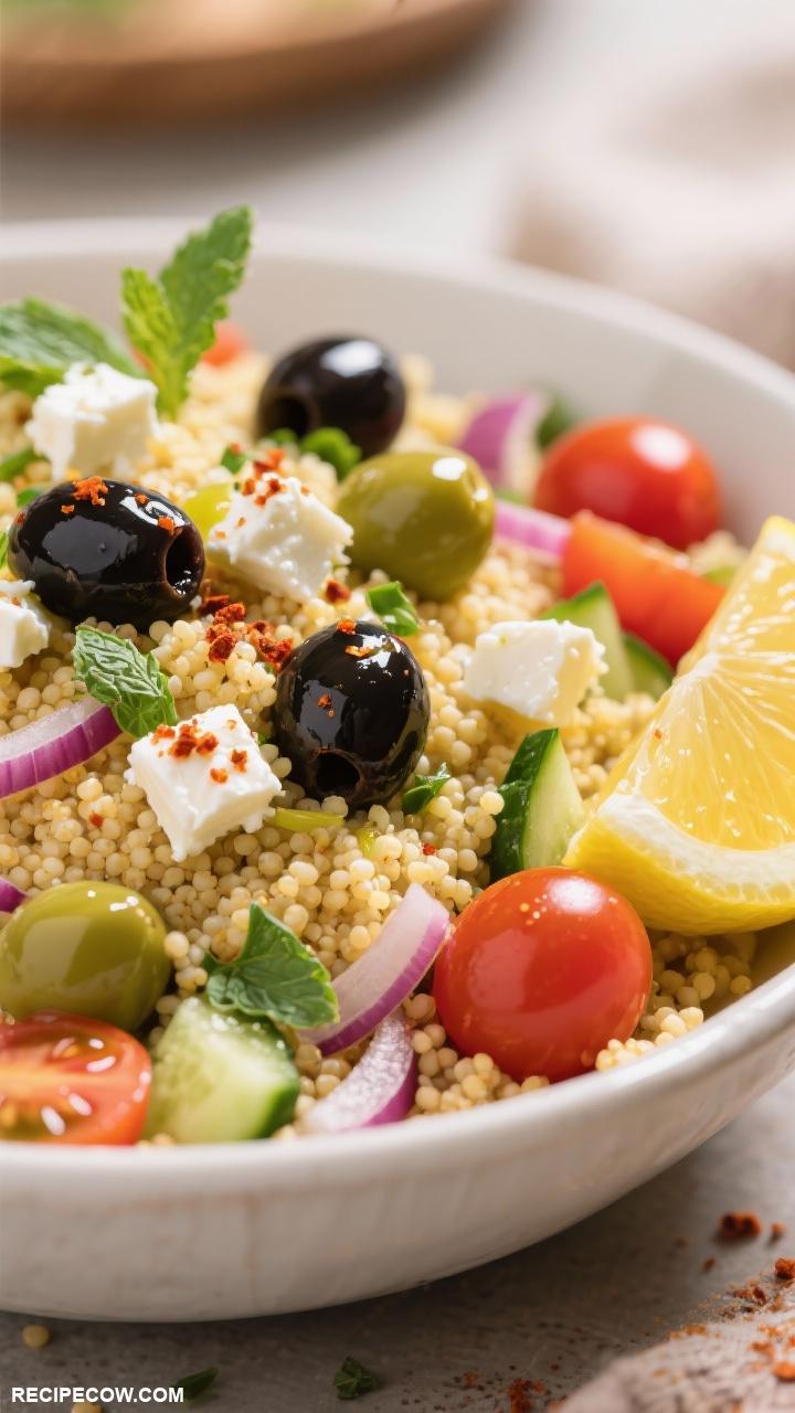lunch ideas Mediterranean Couscous Bowl with Feta and Olives