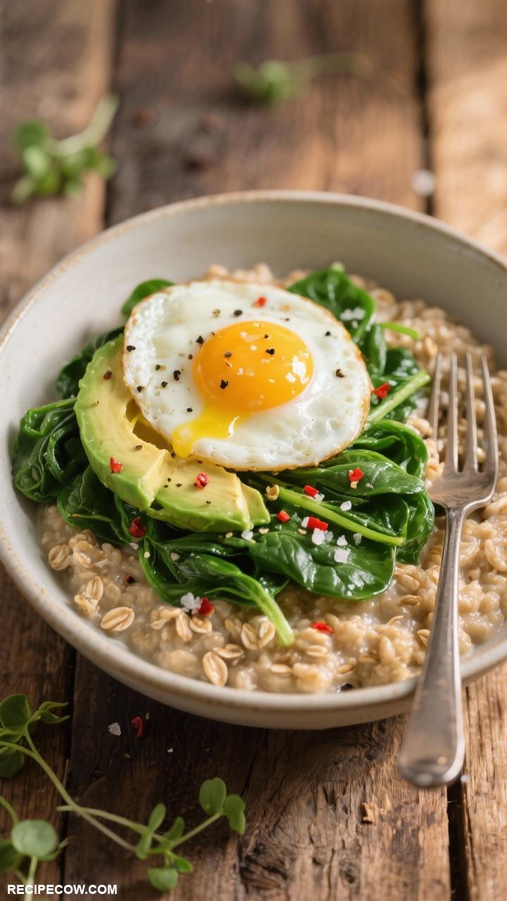 lunch ideas Savory Oatmeal with Spinach Egg and Avocado