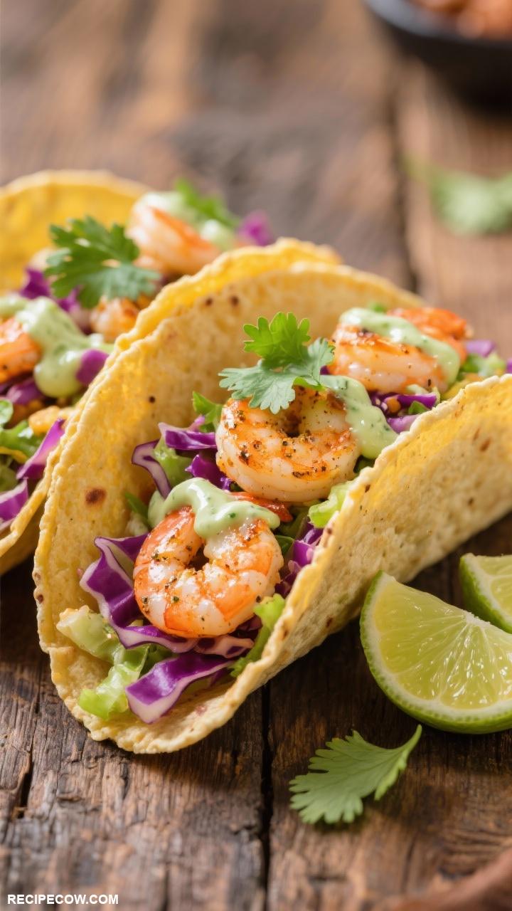 lunch ideas Shrimp Tacos with Cabbage Slaw and Lime Crema