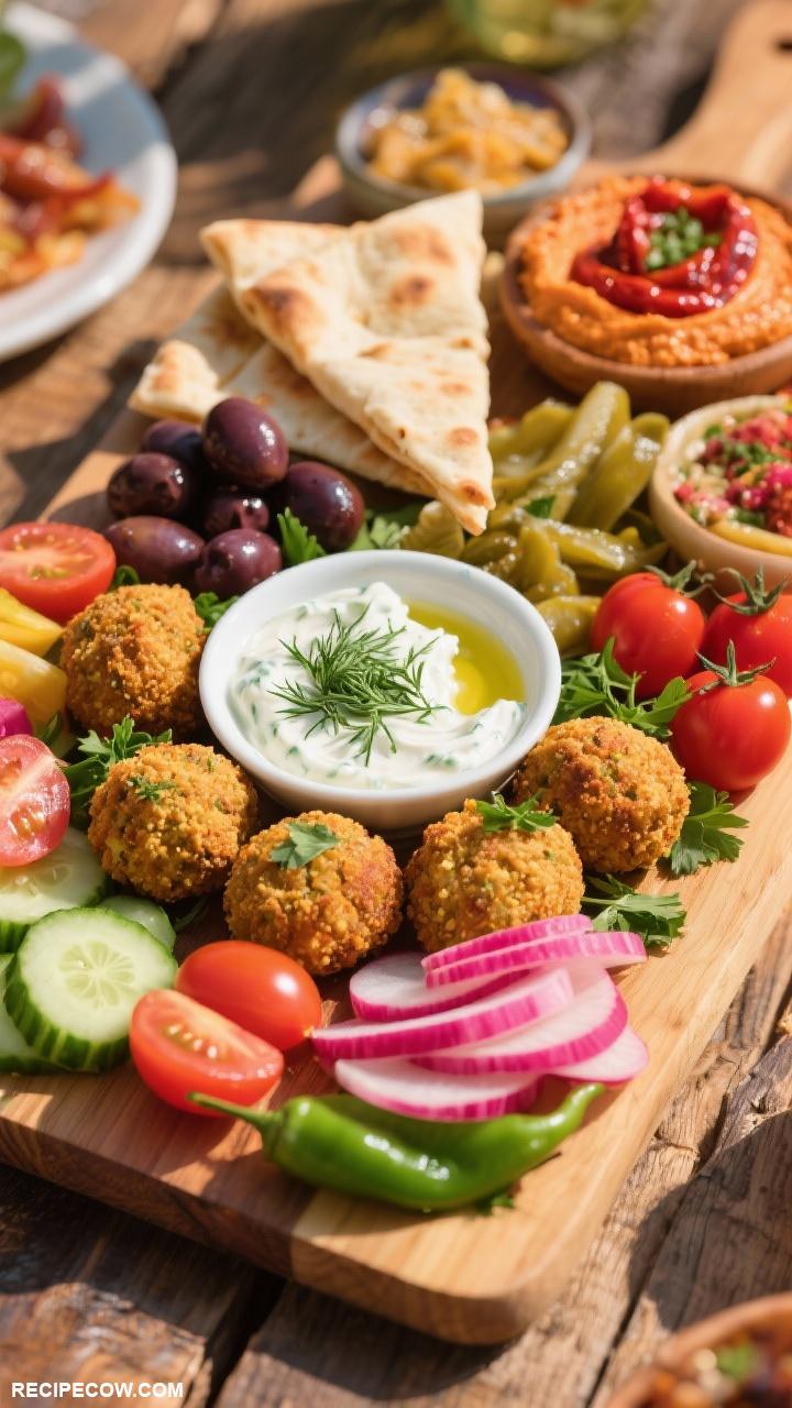 party boards Mediterranean Meze Board with Falafel and Tzatziki
