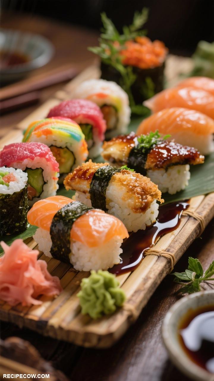 party boards Sushi Board with Assorted Rolls and Soy Sauce