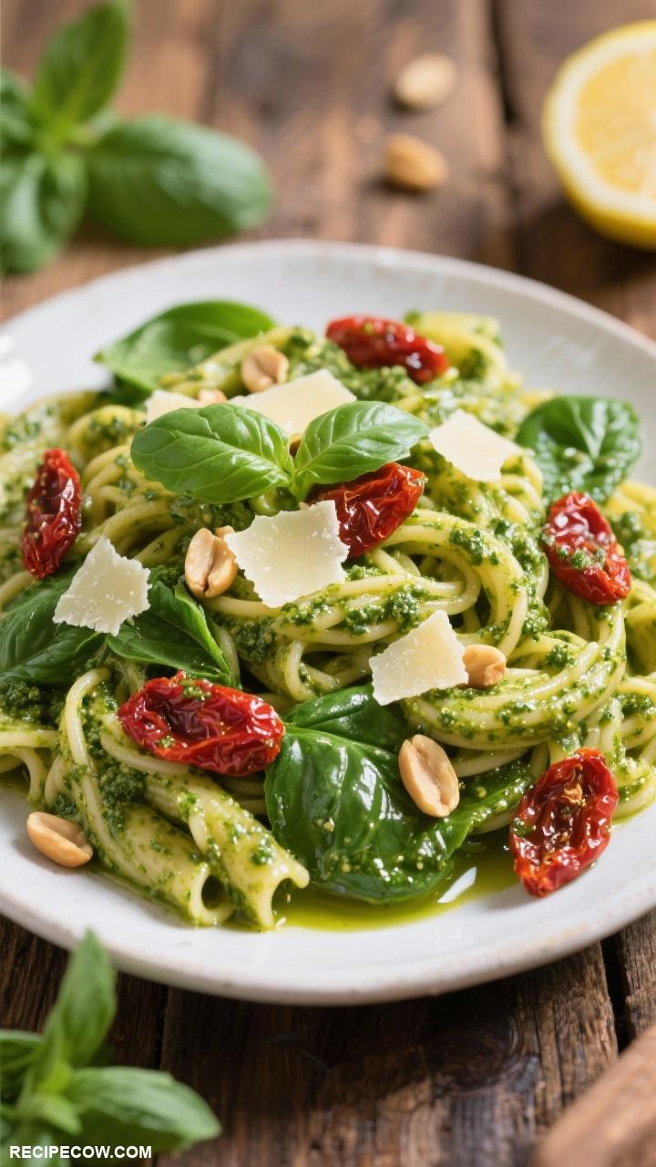 pasta recipes Pesto Pasta with Spinach and Sun Dried Tomatoes