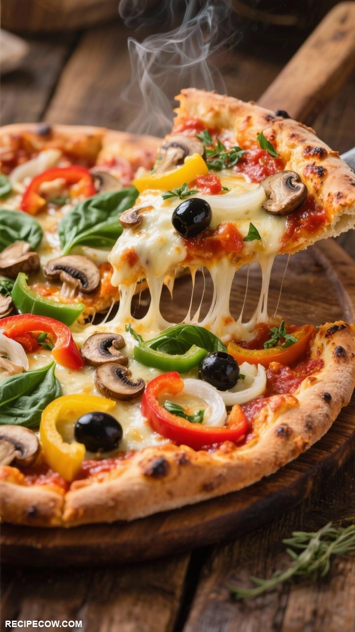 pizza recipes Veggie Supreme Pizza Loaded with bell peppers onions olives mushrooms and spinach
