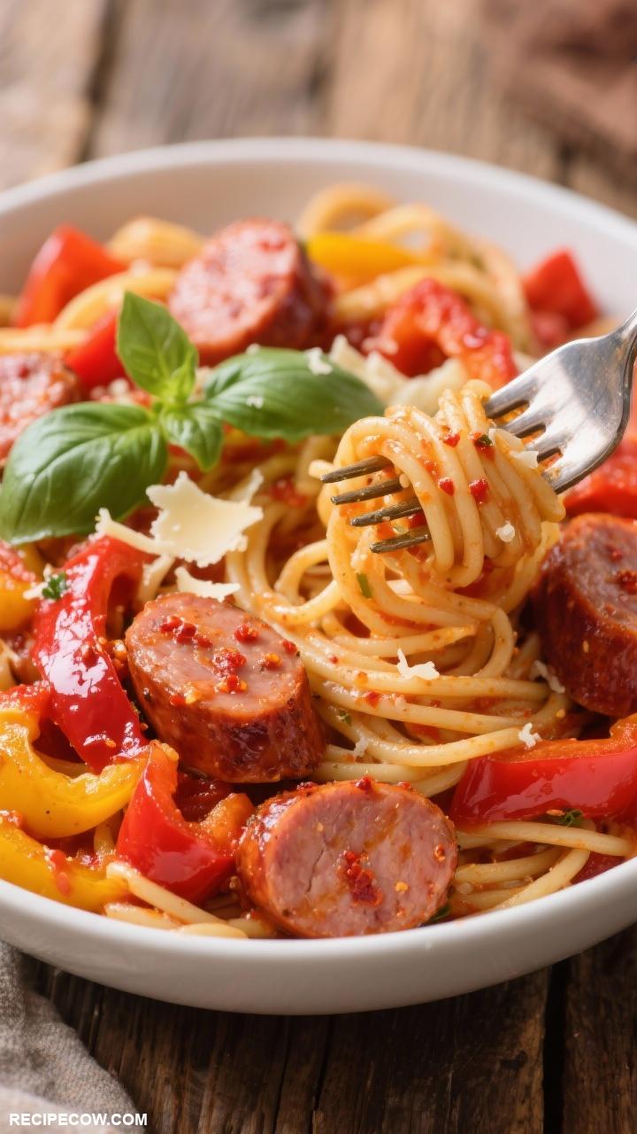 pork recipes Spicy Sausage and Peppers Pasta