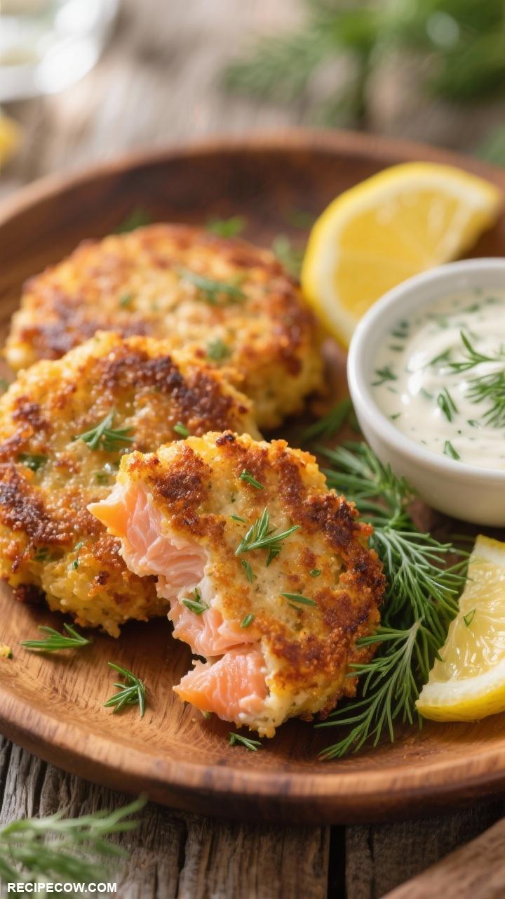 salmon recipes Salmon Cakes with Dill Sauce