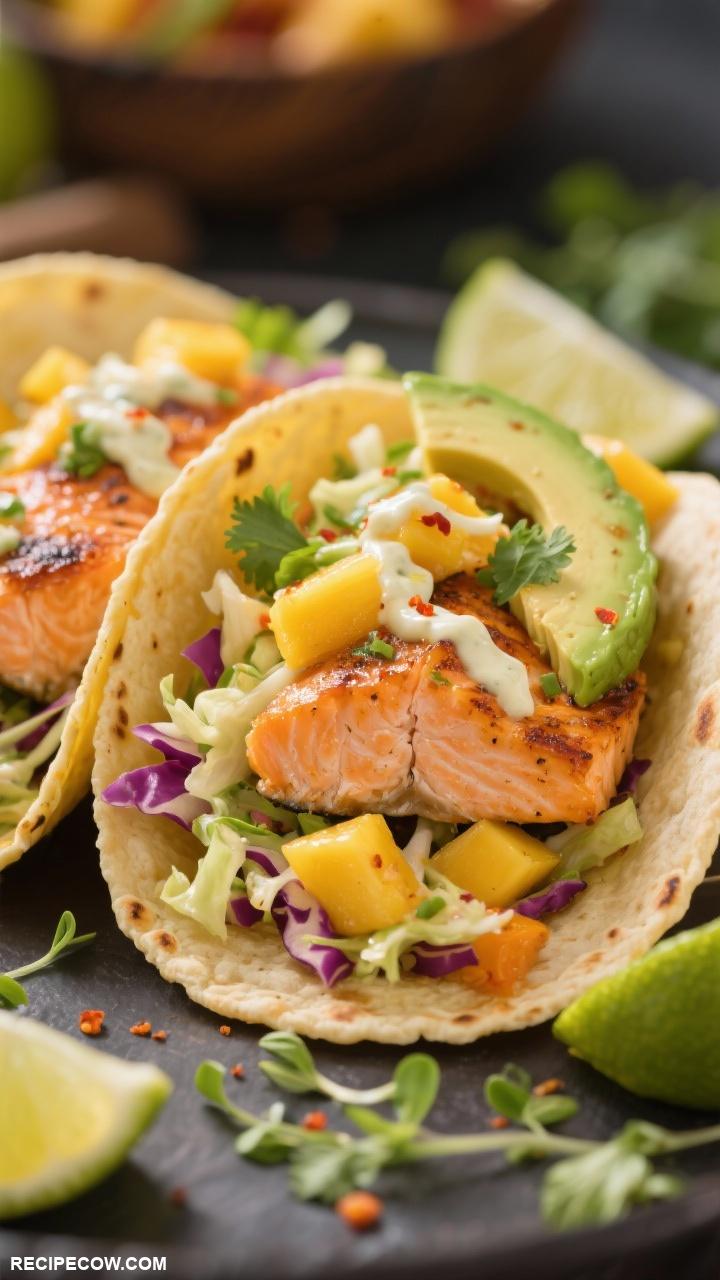 salmon recipes Salmon Tacos with Mango Slaw