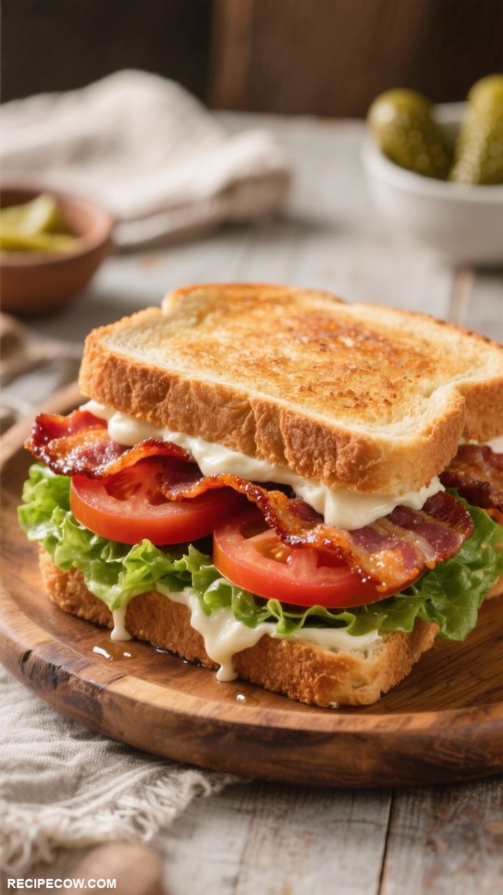 sandwich recipes Classic BLT Bacon lettuce and tomato on toasted bread with mayonnaise