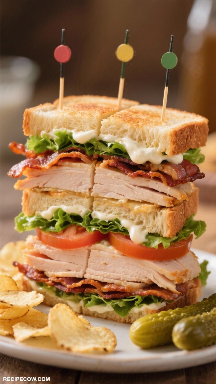 sandwich recipes Club Sandwich A triple decker sandwich with turkey bacon lettuce tomato and mayo