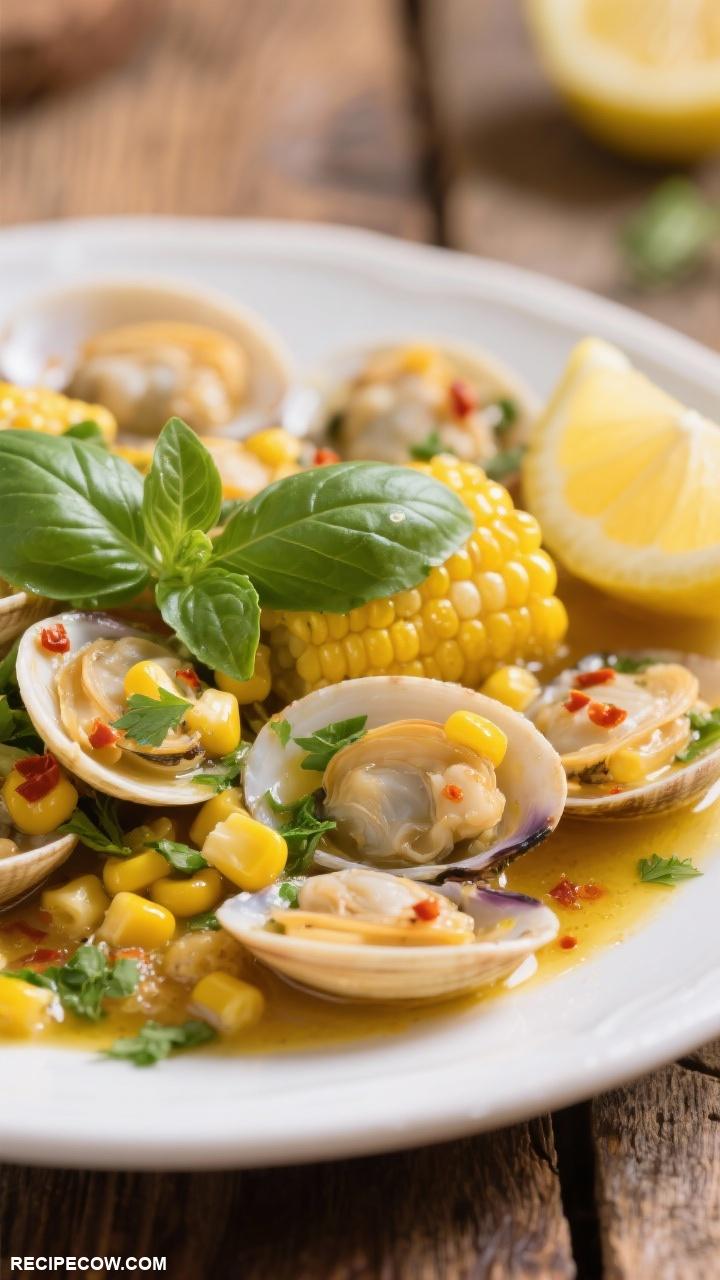 seafood recipes Garlic Butter Clams with Corn and Basil
