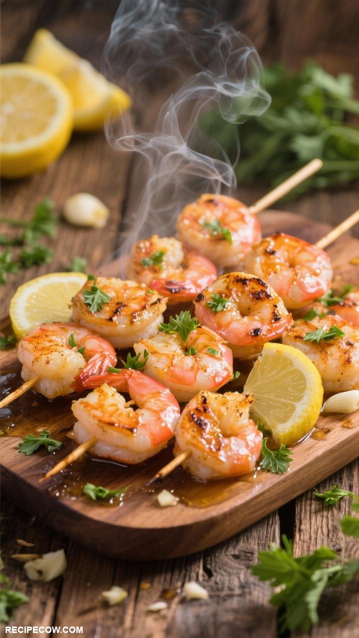 seafood recipes Grilled Lemon Garlic Shrimp Skewers