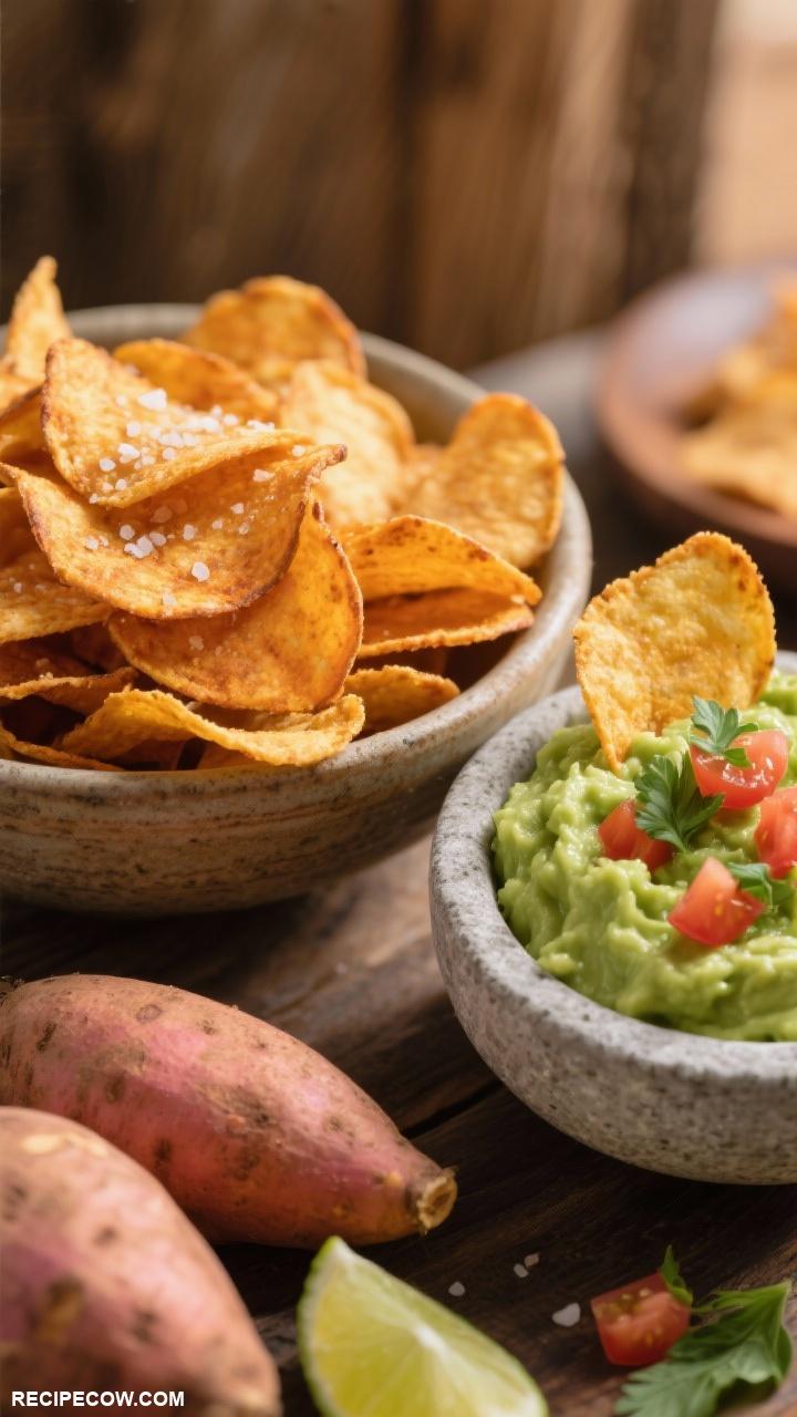 snacks recipes Sweet Potato Chips with Guacamole