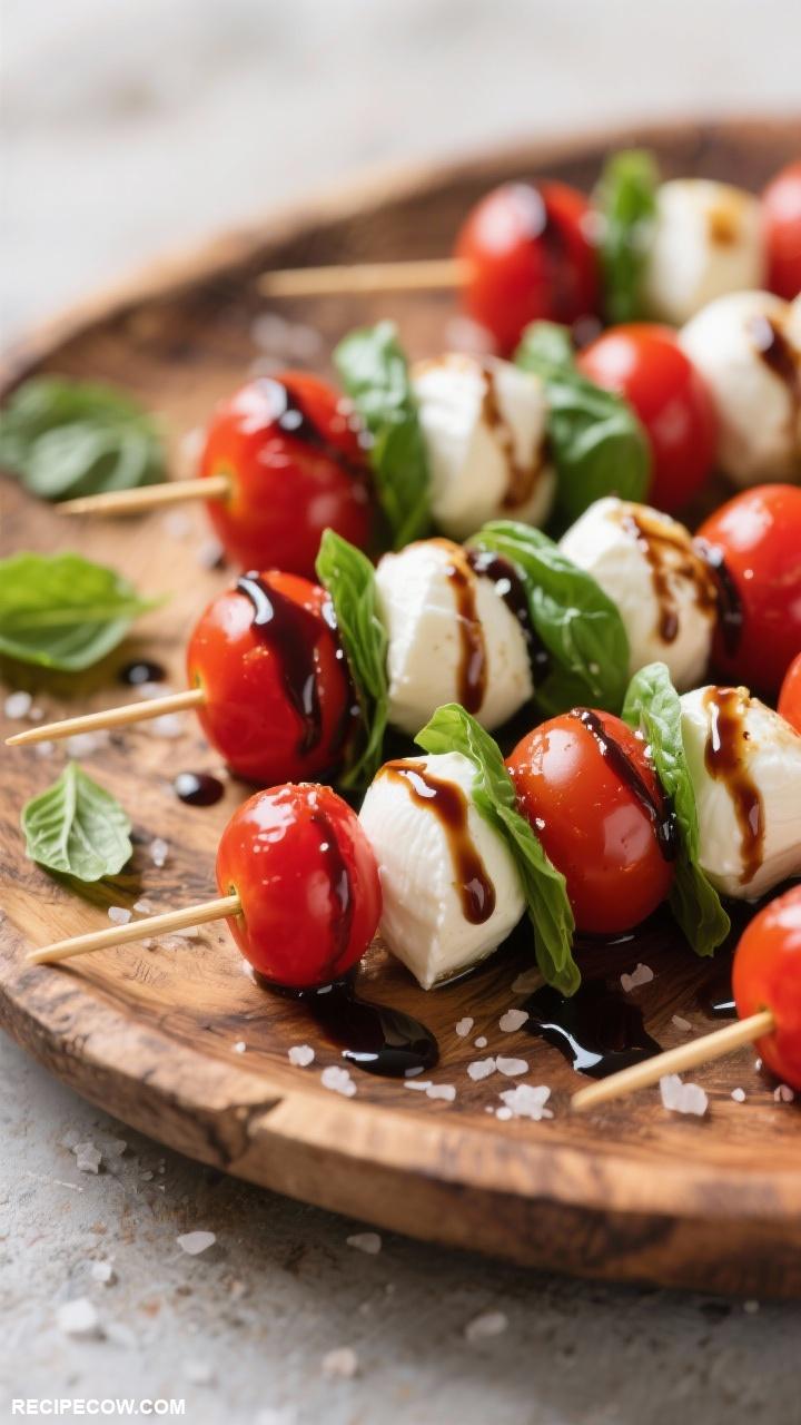 Finger food appetizers Caprese Skewers with Balsamic Glaze