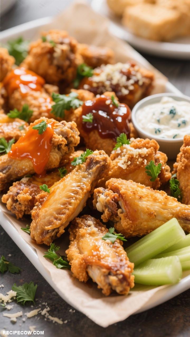 Finger food appetizers Crispy Chicken Wings with Sauce