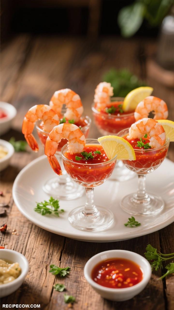 Finger food appetizers Shrimp Cocktail with Spicy Sauce