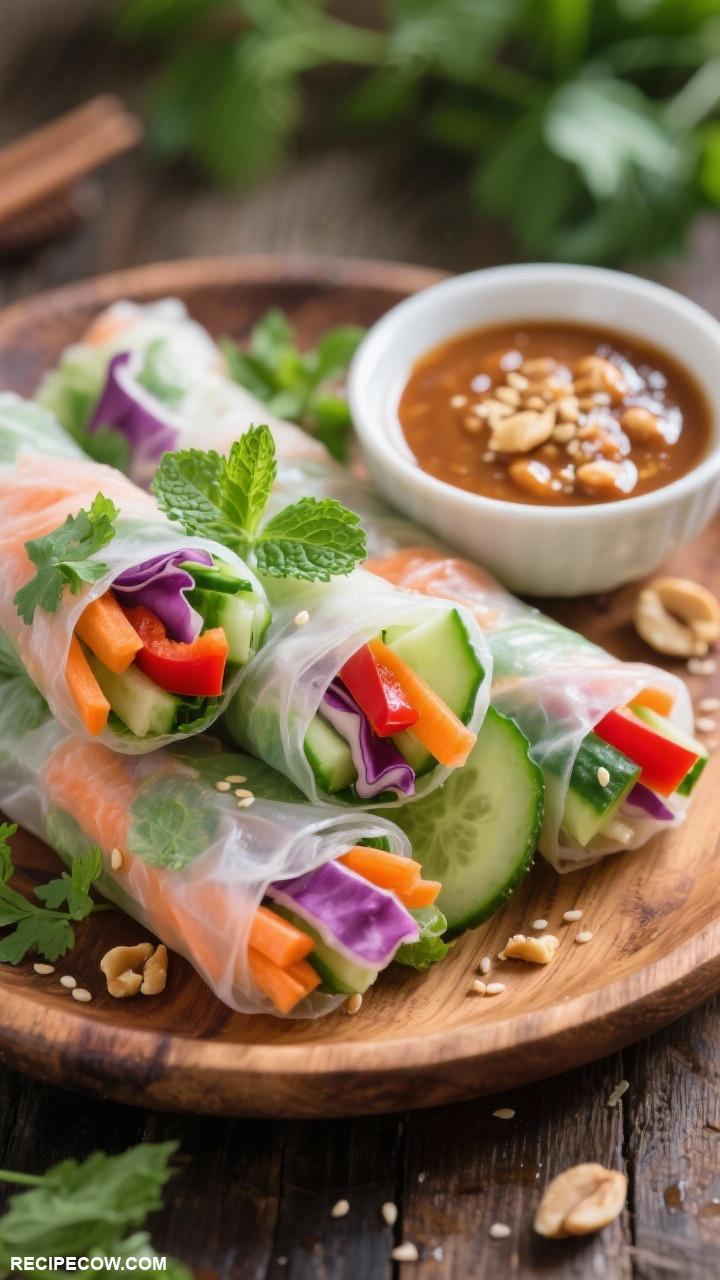 Finger food appetizers Vegetable Spring Rolls with Dipping Sauce