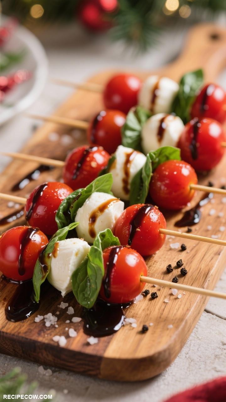 Holiday appetizers Caprese Skewers with Balsamic Drizzle