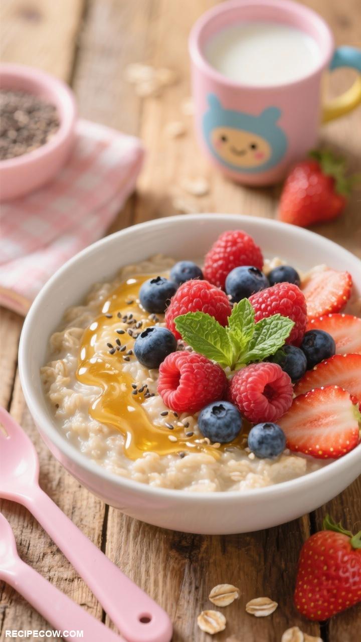 breakfast ideas for kids Oatmeal with Honey and Berries
