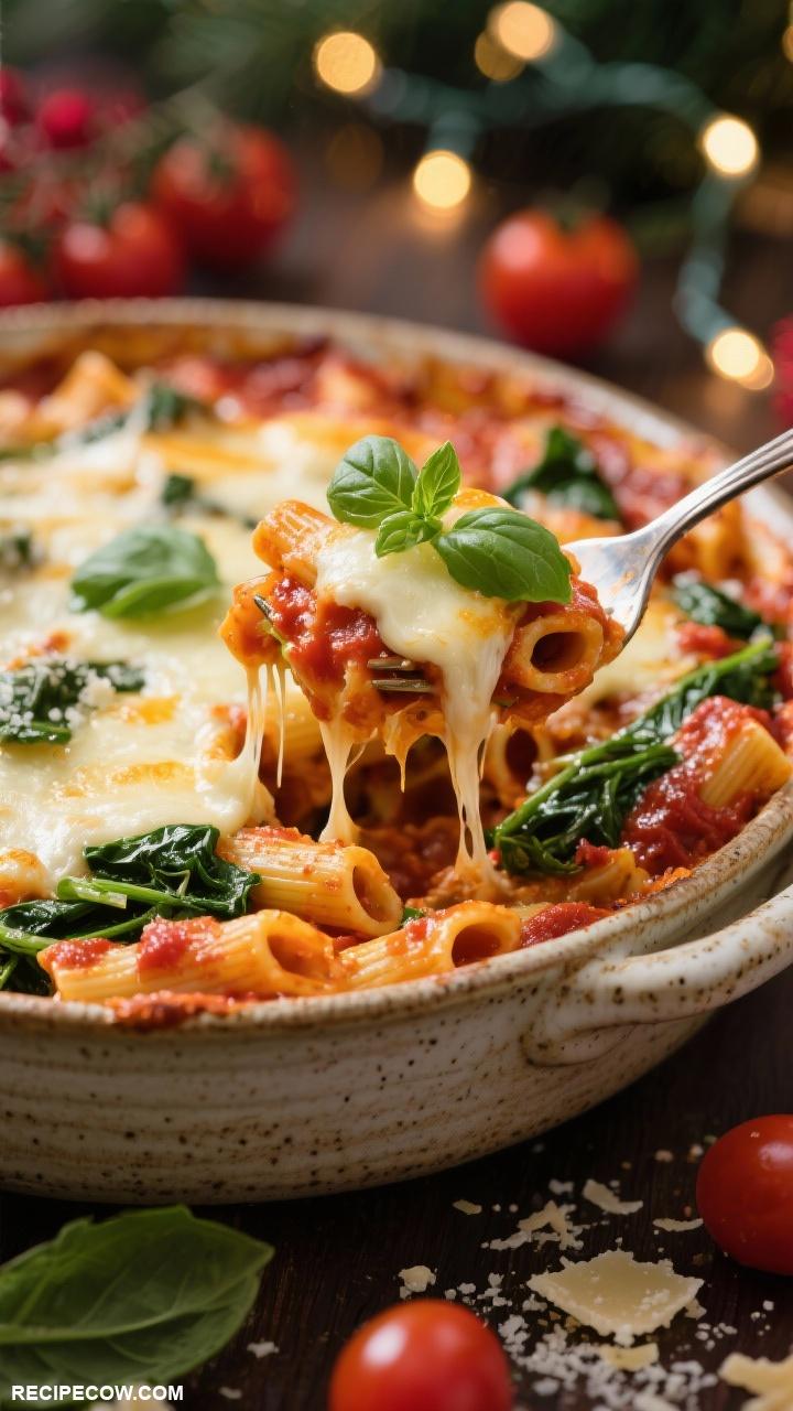 christmas recipes Baked Ziti with Holiday Spinach