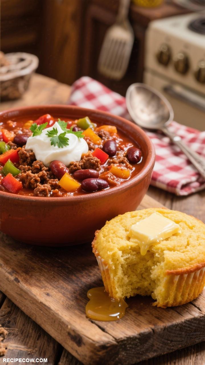 country style cooking Chili with Beans and Cornbread