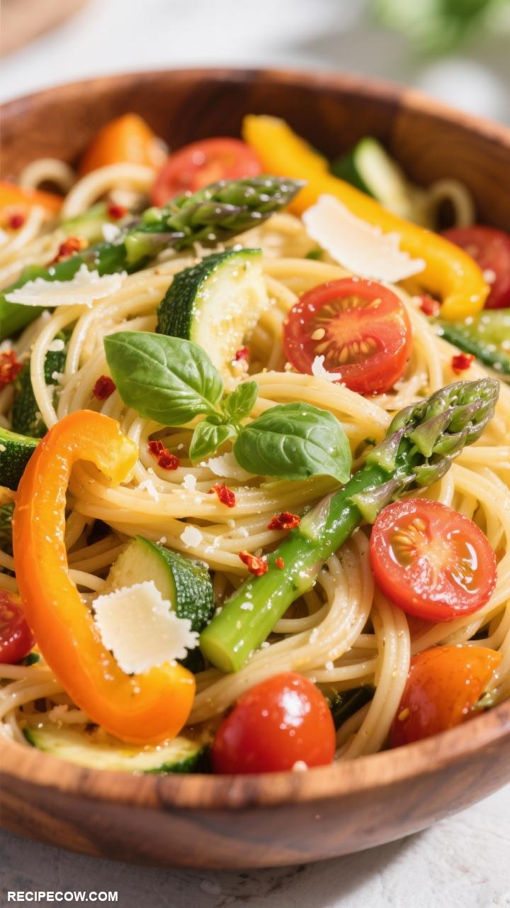 country style cooking Pasta Primavera with Fresh Vegetables