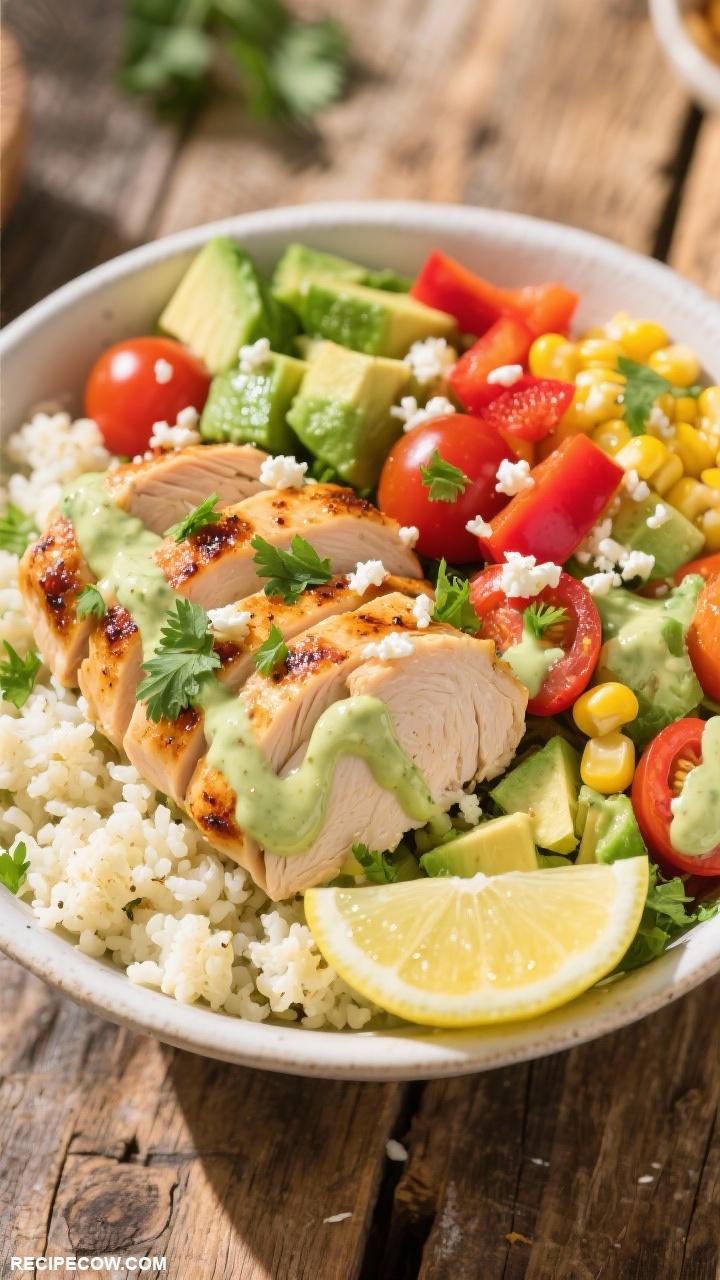 healthy lunch recipes Cauliflower Rice Chicken Burrito Bowl