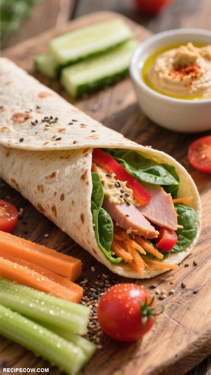 healthy lunch recipes Turkey Wrap with Hummus and Veggies