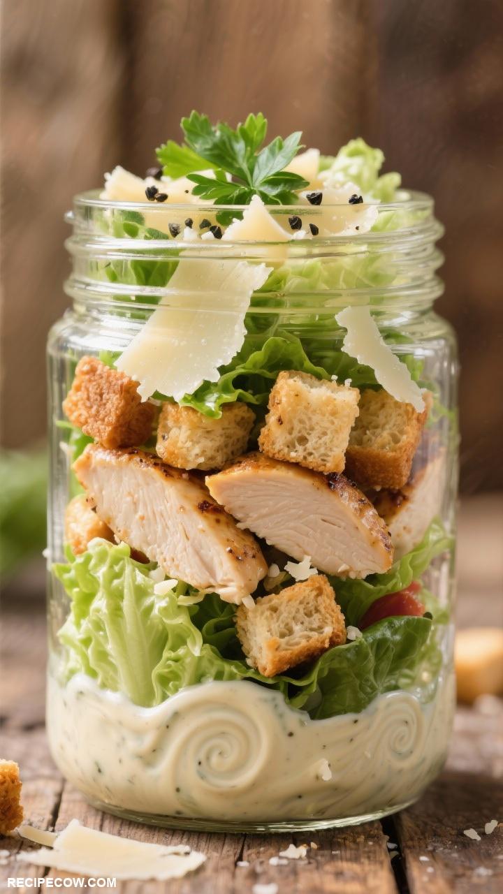 packable lunch ideas Chicken Caesar Salad Jars
