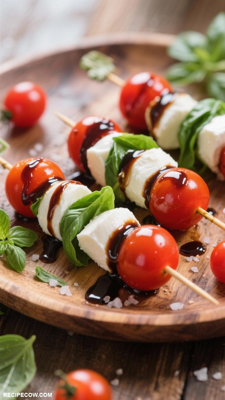 christmas appetizers Caprese Skewers with Balsamic Glaze