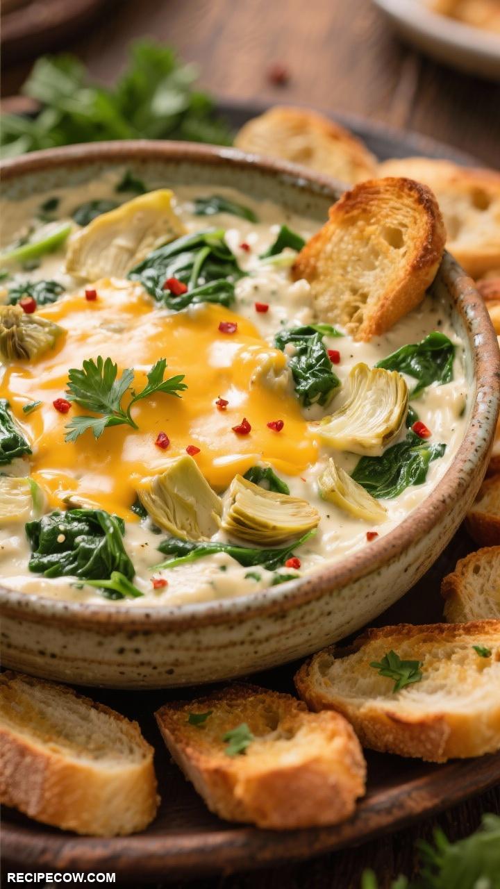 game day appetizers Cheesy Spinach Artichoke Dip