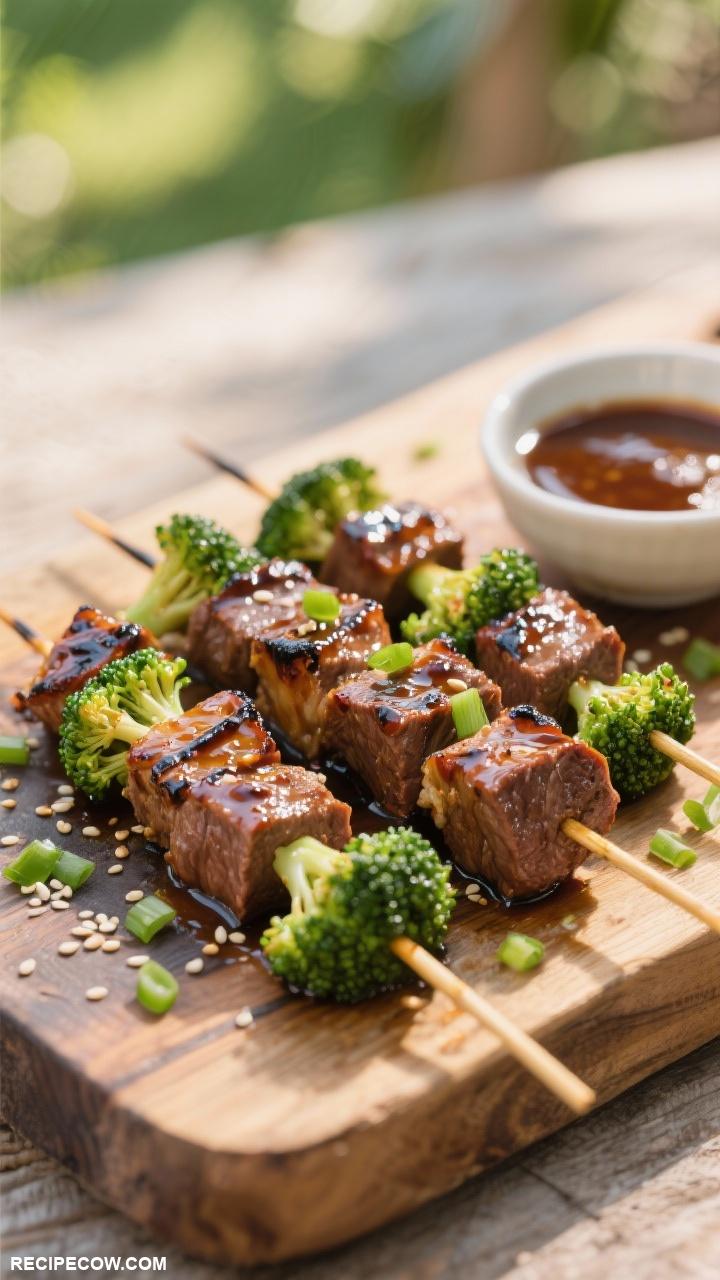 grilling ideas for dinner Teriyaki Beef and Broccoli Skewers