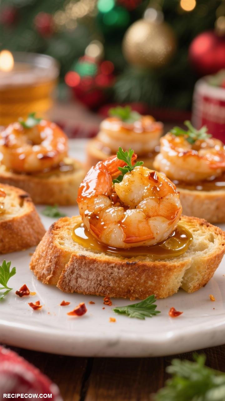 christmas finger foods Honey Garlic Shrimp on Toasted Crostini