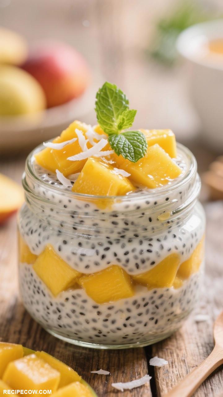low calorie breakfast Chia Seed Pudding with Mango