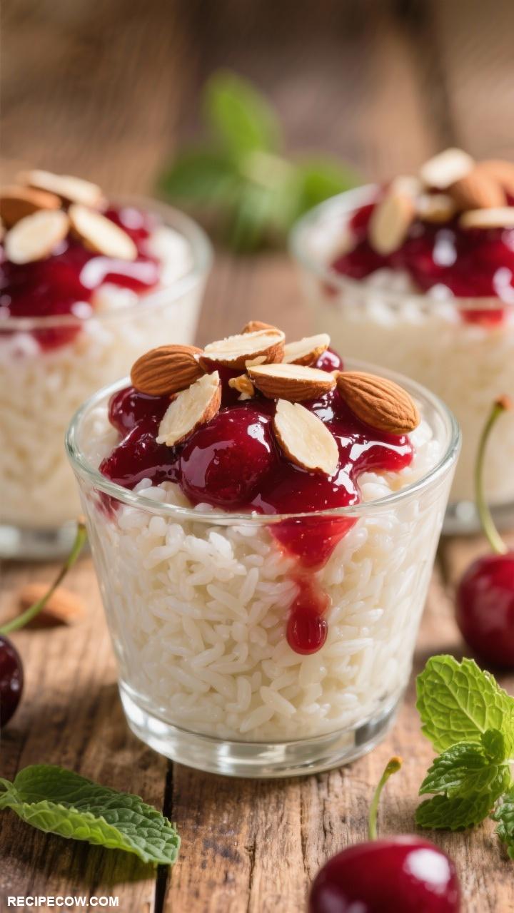 mini dessert ideas Cherry Almond Rice Pudding Cups