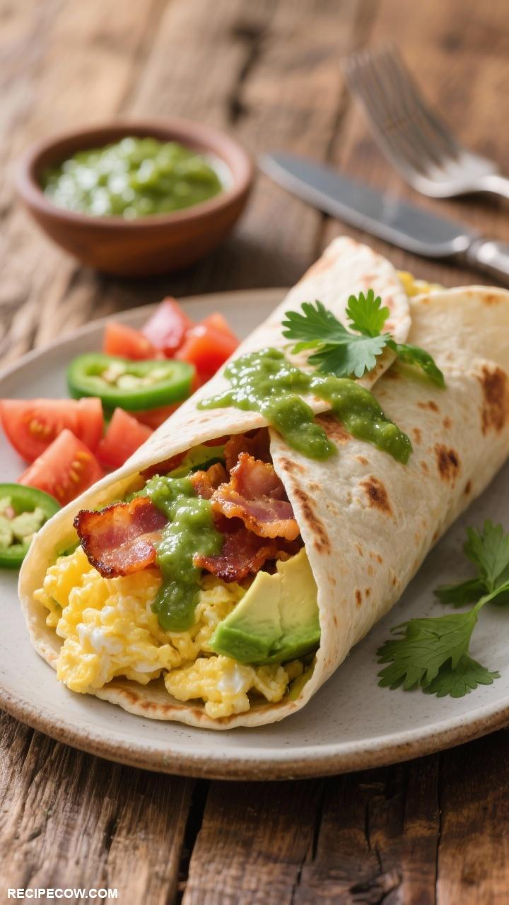 weekend brunch Breakfast Burrito with Salsa Verde