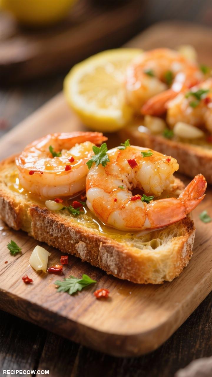 Quick appetizers Spicy Garlic Shrimp on Toast