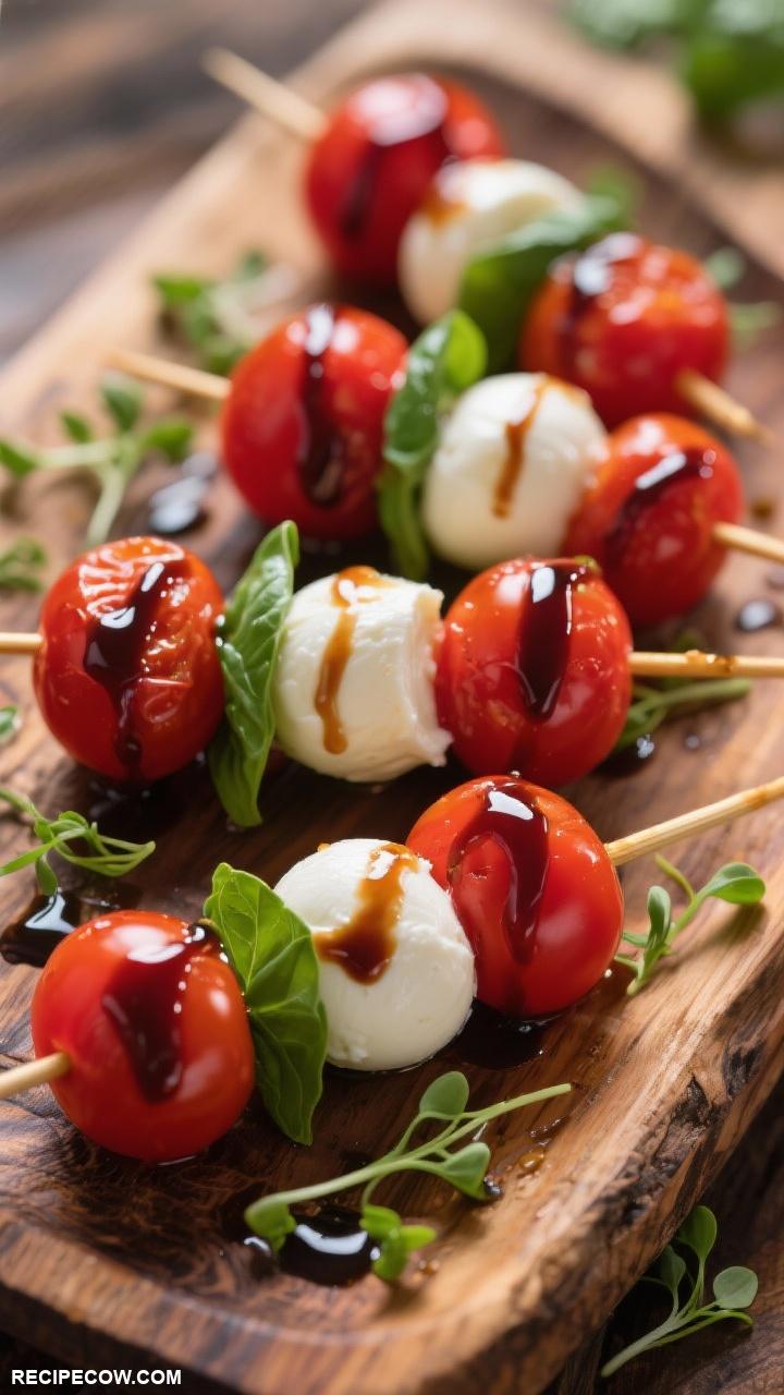 Vegetarian appetizers Caprese Skewers with Balsamic Glaze