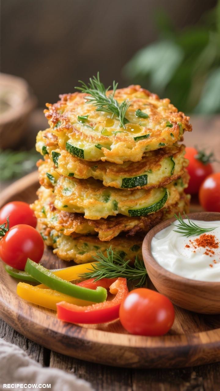 Vegetarian appetizers Zucchini Fritters with Yogurt Sauce