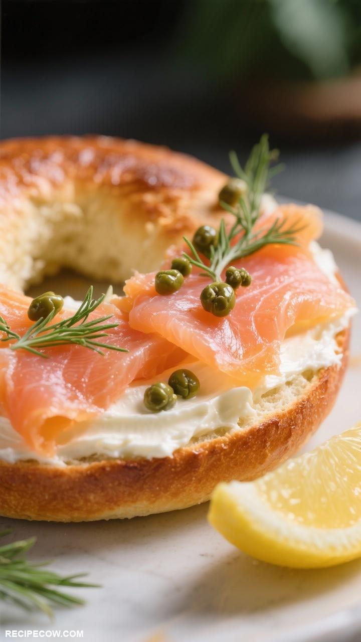 brunch dishes Smoked Salmon Bagels with Cream Cheese