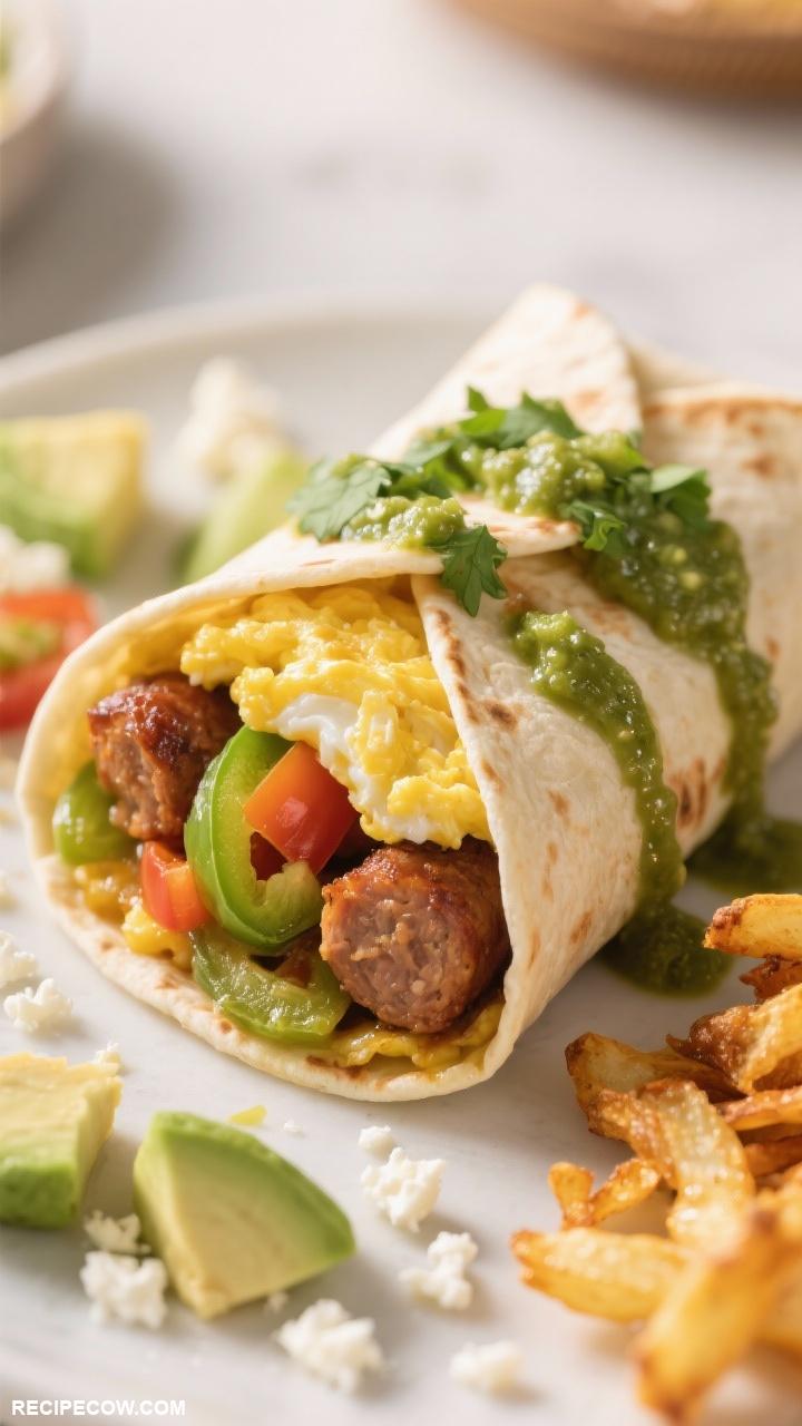 brunch foods Breakfast Burrito with Salsa Verde