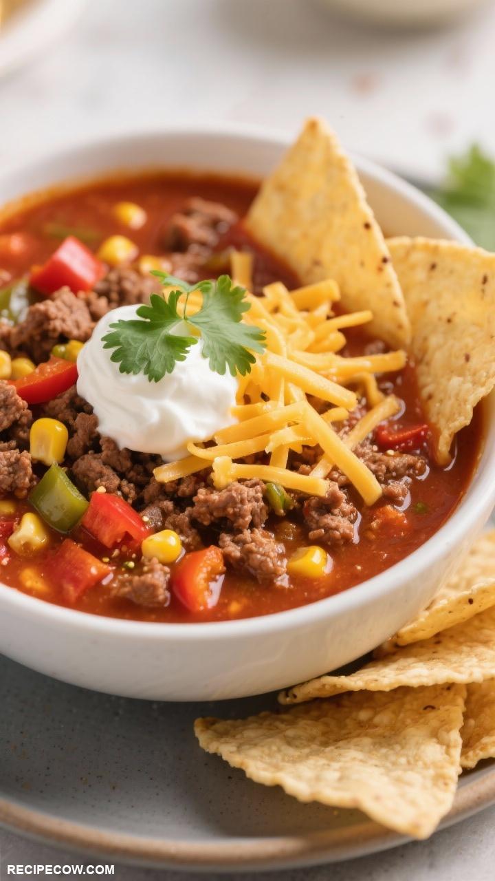 mexican ground beef recipes Beef Taco Soup with Tortilla Chips