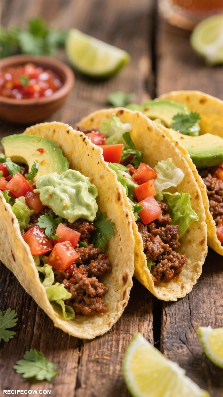 mexican ground beef recipes Spicy Beef Tacos with Avocado